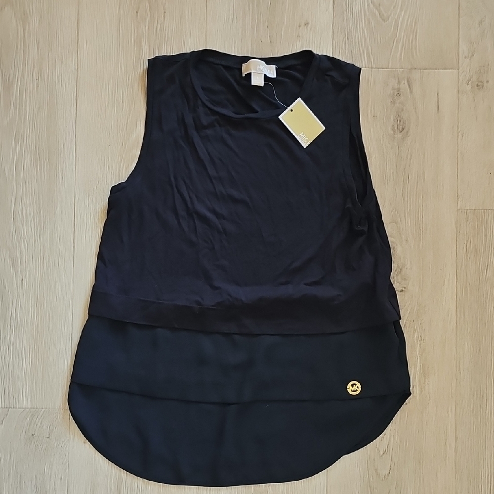 Michael Kors Navy Layered Tank Top with Gold Accent